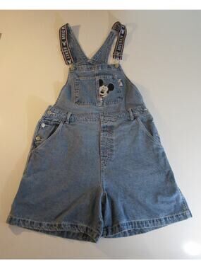 Mickey Mouse Denim Adjustable Bib Overall Shorts Women's XL Blue Carpenter Style